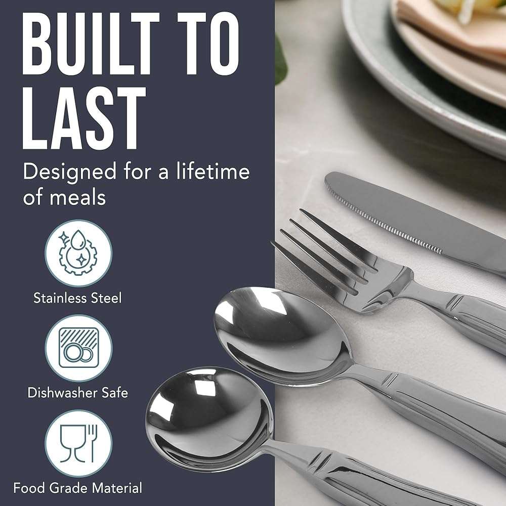 BUNMO Adaptive Utensils for Elderly | Weighted Utensils for Hand Tremors, Parkinsons, Arthritis | Handicap Silverware Built Up Utensils for Adults | Assistive Eating Utensils | Adaptive Silverware Set - Image 7