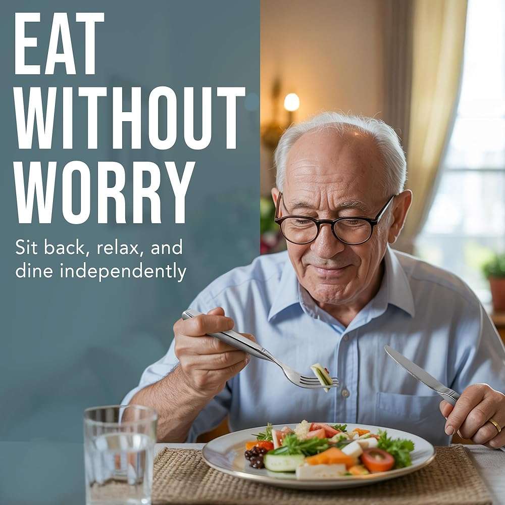 BUNMO Adaptive Utensils for Elderly | Weighted Utensils for Hand Tremors, Parkinsons, Arthritis | Handicap Silverware Built Up Utensils for Adults | Assistive Eating Utensils | Adaptive Silverware Set - Image 8
