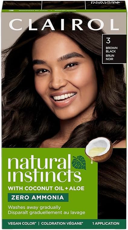 Clairol Natural Instincts Demi-Permanent Hair Dye, 3 Brown Black | Ammonia‑Free, Vegan Hair Color with Coconut Oil & Aloe Vera | Pack of 1 - Product Image