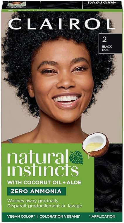 Clairol Natural Instincts Demi-Permanent Hair Dye, 2 Black | Ammonia‑Free, Vegan Hair Color with Coconut Oil & Aloe Vera | Pack of 1 - Product Image