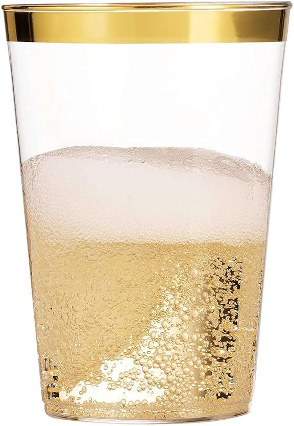 Munfix 100 Gold Plastic Cups 14 Oz Clear Tumblers Gold Rimmed Fancy Disposable Wedding Elegant Party Cups with Gold Rim - Image 5