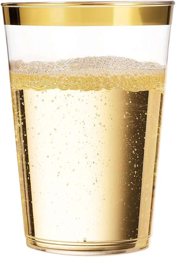 Munfix 100 Gold Plastic Cups 14 Oz Clear Tumblers Gold Rimmed Fancy Disposable Wedding Elegant Party Cups with Gold Rim - Image 7