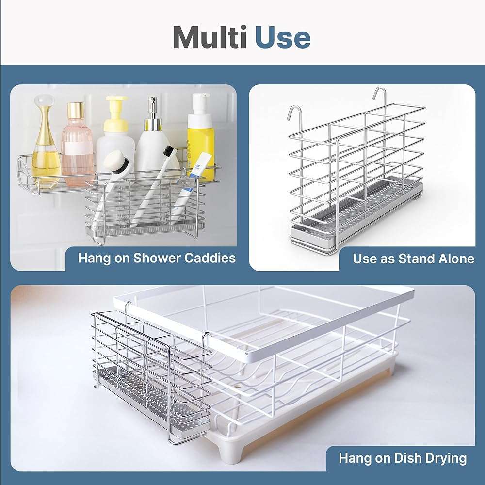 KESOL 304 Stainless Steel Utensil Drying Rack with Hooks & 3 Divided Compartments, Silverware Drying Basket, Spoon and Fork Organizer, Rustproof Kitchen Drainage Basket Accessories, Silver, 2x8.7x5 - Image 3