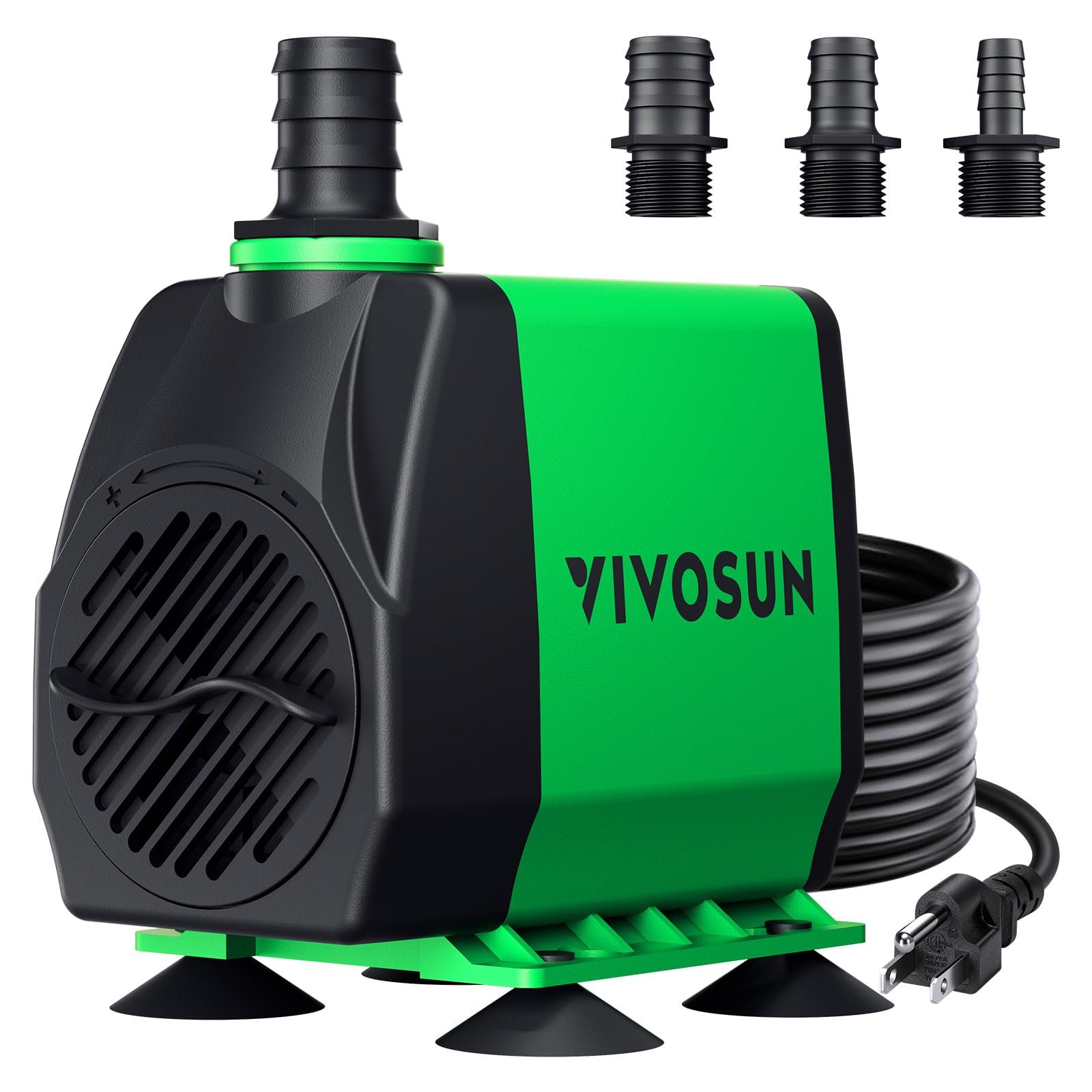 VIVOSUN 800GPH Submersible Pump(3000L/H, 24W), Ultra Quiet Water Fountain Pump with 10ft. High Lift with 6.5ft. Power Cord, 3 Nozzles for Fish Tank, Pond, Aquarium, Statuary, Hydroponics Green - Product Image