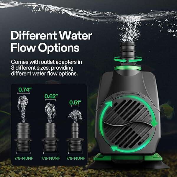 VIVOSUN 800GPH Submersible Pump(3000L/H, 24W), Ultra Quiet Water Fountain Pump with 10ft. High Lift with 6.5ft. Power Cord, 3 Nozzles for Fish Tank, Pond, Aquarium, Statuary, Hydroponics Green - Image 4