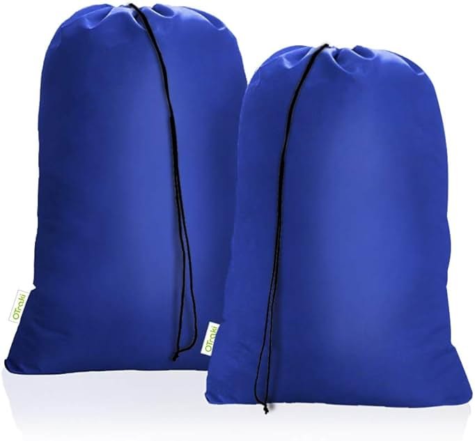 OTraki 28x45 inch Extra Large Laundry Bag 2 Pack Drawstring Laundry Hamper Bag Heavy Duty Dirty Clothes Bag Washable Organizer Storage for Camp Drying Do Not Exceed 176℉ Blue - Product Image
