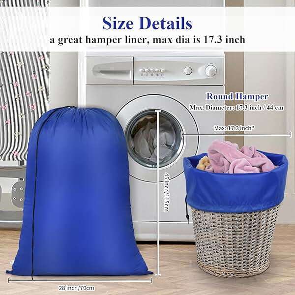 OTraki 28x45 inch Extra Large Laundry Bag 2 Pack Drawstring Laundry Hamper Bag Heavy Duty Dirty Clothes Bag Washable Organizer Storage for Camp Drying Do Not Exceed 176℉ Blue - Image 3