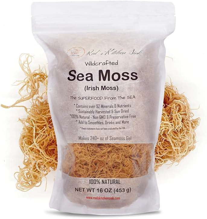 Raw Wildcrafted Gold Sea Moss 1 lb, St. Lucia Sun-Dried Seamoss, Natural Ocean Harvested Whole Moss | Makes 240+oz gel - Image 1
