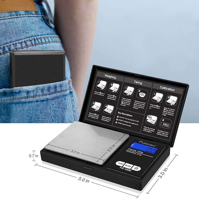 Fuzion Digital Pocket Gram Scale 1000g/0.1g, Small Digital Scales Grams Ounces Grains, Herb Scale, Jewelry Scale, Portable Travel Food Scale - Image 2