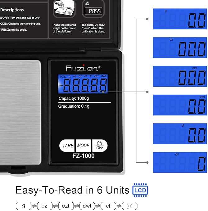 Fuzion Digital Pocket Gram Scale 1000g/0.1g, Small Digital Scales Grams Ounces Grains, Herb Scale, Jewelry Scale, Portable Travel Food Scale - Image 3