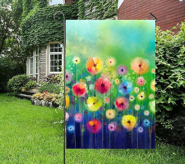 ShineSnow Watercolor Abstract Spring Summer Seasonal Green Floral Flowers Painting Art Garden Yard Flag 12"x 18" Double Sided Polyester Welcome House Flag Banners for Patio Lawn Outdoor Home Decor - Image 2