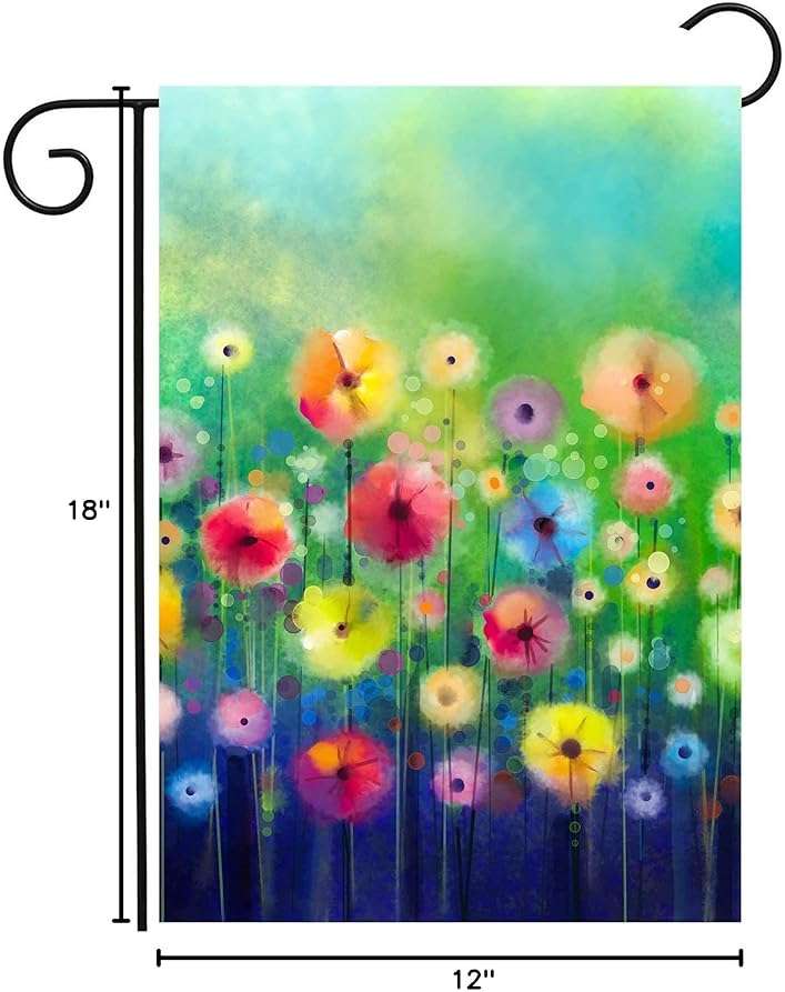ShineSnow Watercolor Abstract Spring Summer Seasonal Green Floral Flowers Painting Art Garden Yard Flag 12"x 18" Double Sided Polyester Welcome House Flag Banners for Patio Lawn Outdoor Home Decor - Image 3