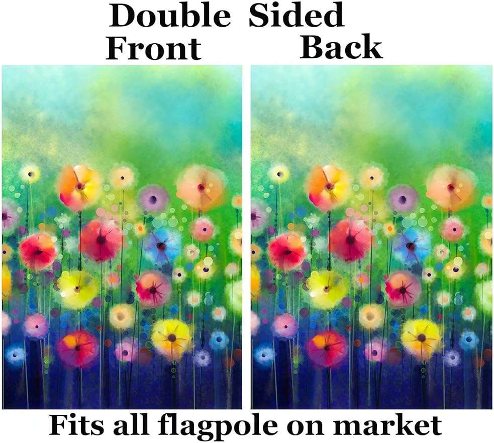 ShineSnow Watercolor Abstract Spring Summer Seasonal Green Floral Flowers Painting Art Garden Yard Flag 12"x 18" Double Sided Polyester Welcome House Flag Banners for Patio Lawn Outdoor Home Decor - Image 4
