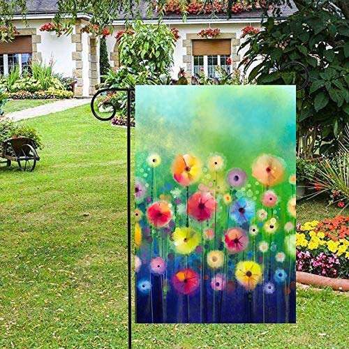 ShineSnow Watercolor Abstract Spring Summer Seasonal Green Floral Flowers Painting Art Garden Yard Flag 12"x 18" Double Sided Polyester Welcome House Flag Banners for Patio Lawn Outdoor Home Decor - Image 5