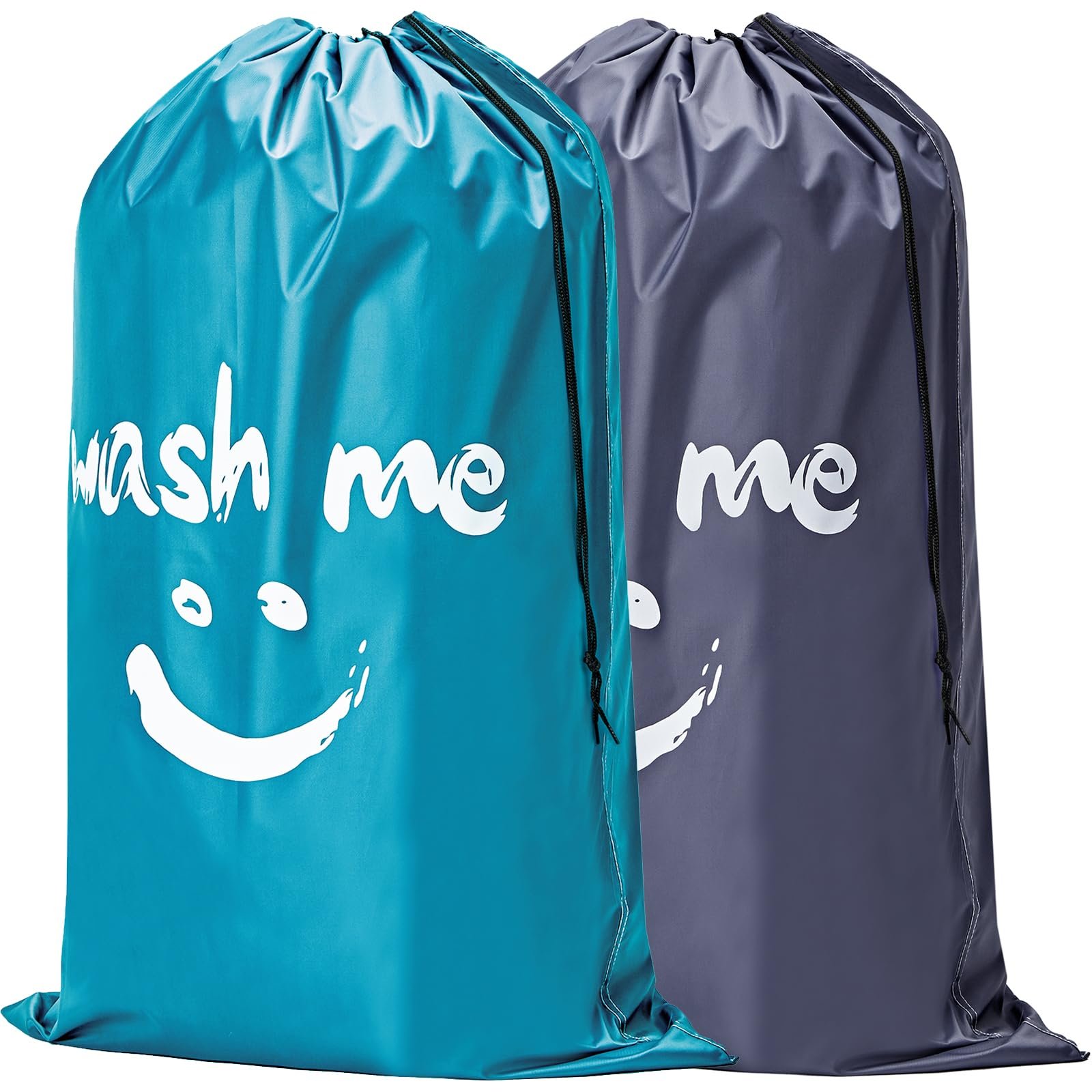 HOMEST 2 Pack XL Laundry Bags 28" x 40", Extra Large Dirty Clothes Organizer Holds 3-4 Loads, Machine Washable Drawstring Laundry Bag for Dorm, Camp, Laundromat, Family, Travel, Gray & Sky Blue - Product Image
