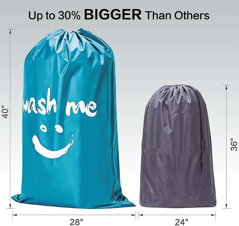 HOMEST 2 Pack XL Laundry Bags 28" x 40", Extra Large Dirty Clothes Organizer Holds 3-4 Loads, Machine Washable Drawstring Laundry Bag for Dorm, Camp, Laundromat, Family, Travel, Gray & Sky Blue - Image 3