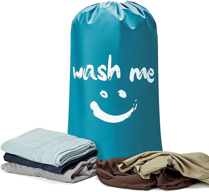 HOMEST 2 Pack XL Laundry Bags 28" x 40", Extra Large Dirty Clothes Organizer Holds 3-4 Loads, Machine Washable Drawstring Laundry Bag for Dorm, Camp, Laundromat, Family, Travel, Gray & Sky Blue - Image 7