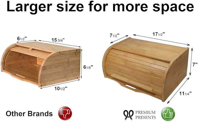Large bread box bread basket wooden box storage boxes kitchen counter organizer, roll top breadbox. bread boxes for kitchen countertop. Bamboo wooden boxes. (Natural) - Image 2