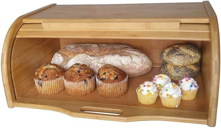 Large bread box bread basket wooden box storage boxes kitchen counter organizer, roll top breadbox. bread boxes for kitchen countertop. Bamboo wooden boxes. (Natural) - Image 4