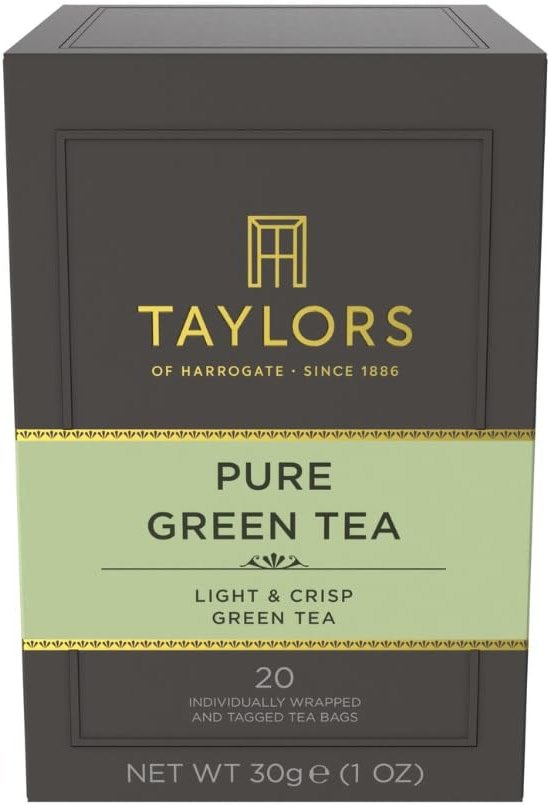 Taylors of Harrogate Pure Green Tea, Individually Wrapped Bags, 20 Count (Pack of 1), Delicate, Mellow and Crisp, Caffeinated, Enjoy Hot or Iced, 20 Teabags - Product Image