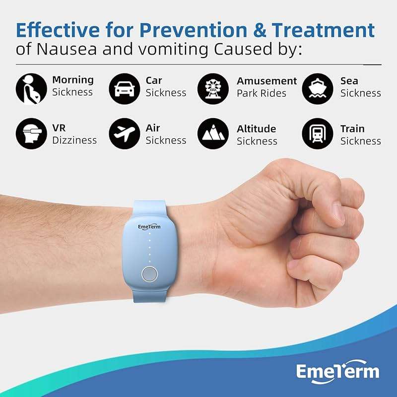 EmeTerm Fashion FDA-Cleared Relieve Nausea Electrode Stimulator Morning Sickness Motion Travel Sickness Vomit Relief Rechargeable No Gel Drug Free Wrist Bands Without Side Effects - Image 2