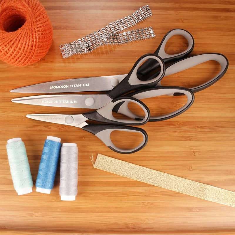 BambooMN Titanium Softgrip Scissors Set for Sewing, Arts, Crafts, Office - 1 Set of 3 - Black w/Grey Inlays - Image 2
