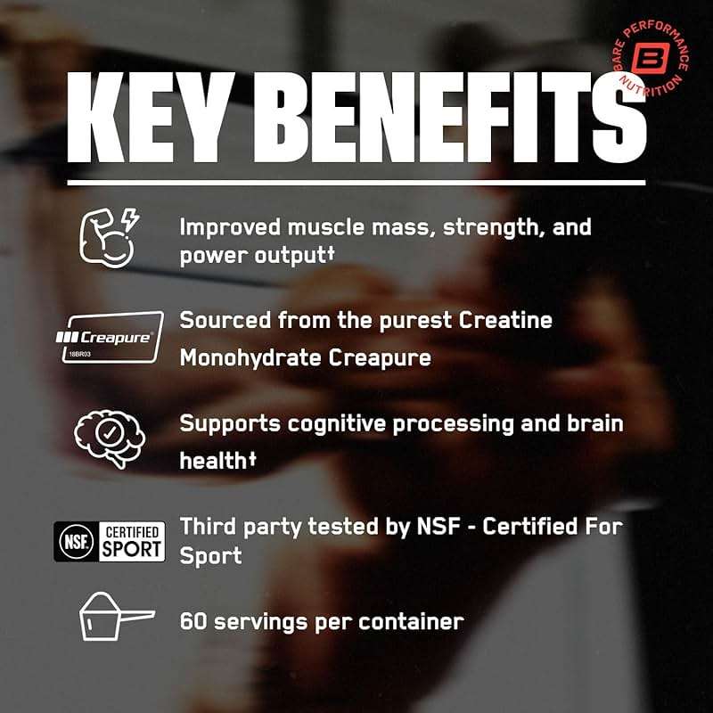 BARE PERFORMANCE NUTRITION, BPN Pure Creatine Monohydrate Powder by Creapure, 5g of Creatine per Serving, Supports Muscle Growth, Unflavored Creatine Powder, 60 Servings - Image 3