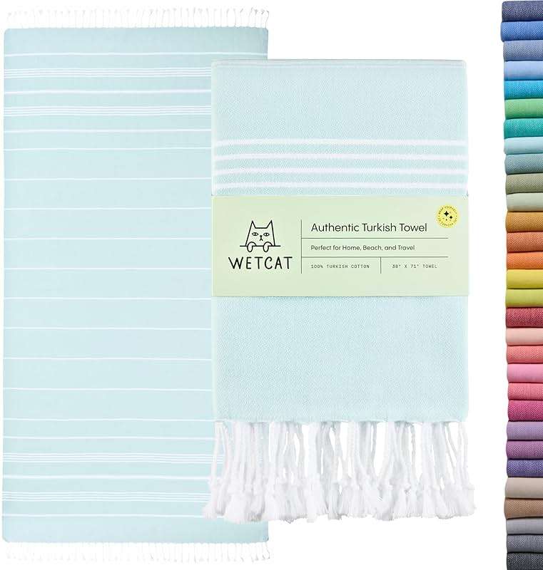 WETCAT Turkish Beach Towel Oversized (38"x71") 100% Turkish Cotton, Made in Turkey - Sand Free, Extra Large, Ultra Soft, Quick Drying, Compact & Lightweight for Travel - Aqua - Image 1