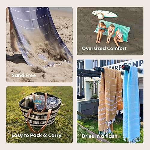 WETCAT Turkish Beach Towel Oversized (38"x71") 100% Turkish Cotton, Made in Turkey - Sand Free, Extra Large, Ultra Soft, Quick Drying, Compact & Lightweight for Travel - Aqua - Image 5