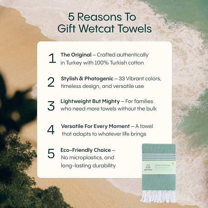 WETCAT Turkish Beach Towel Oversized (38"x71") 100% Turkish Cotton, Made in Turkey - Sand Free, Extra Large, Ultra Soft, Quick Drying, Compact & Lightweight for Travel - Aqua - Image 8