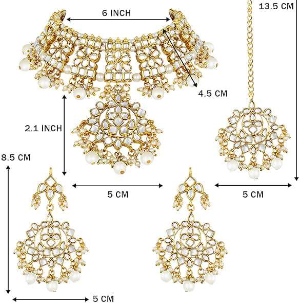 Aheli Indian Traditional Maang Tikka with Kundan Necklace Earrings Set Ethnic Wedding Designer Bharatanatyam jewellery set Gift for Women - Image 3