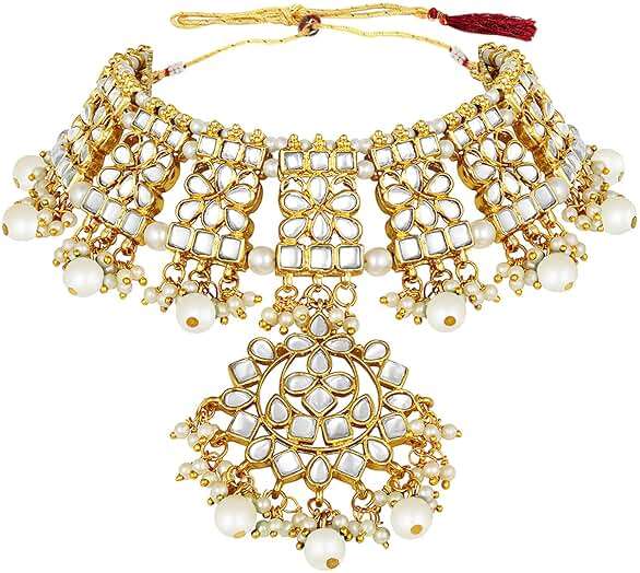 Aheli Indian Traditional Maang Tikka with Kundan Necklace Earrings Set Ethnic Wedding Designer Bharatanatyam jewellery set Gift for Women - Image 4