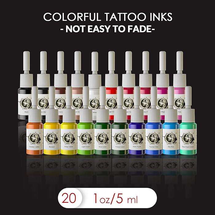 Wormhole Tattoo Kit for Beginners, Rotary Tattoo Pen Kit with 20 Color Inks, 20 Cartridge Needles & Power Supply for Tattoo Practice WTK090 - Image 8