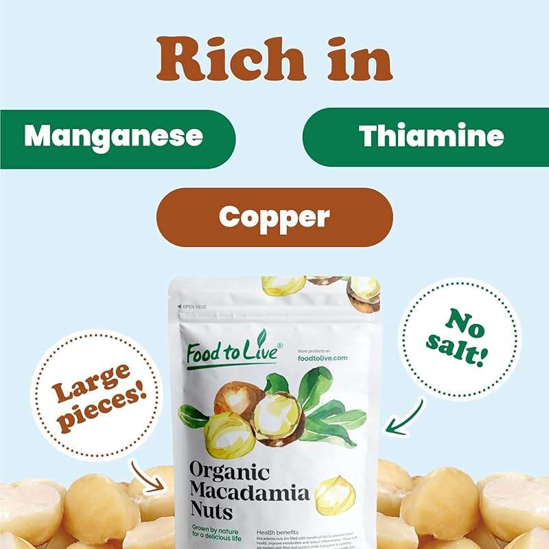 Food to Live Organic Macadamia Nut Halves & Pieces, 25 Pounds - Non-GMO, Raw, Shelled, Unsalted, Kosher, Vegan, Bulk. Keto Snack. Source of Healthy Fats. Topping for Salad, Yogurt, Cereal, Dessert. - Image 6