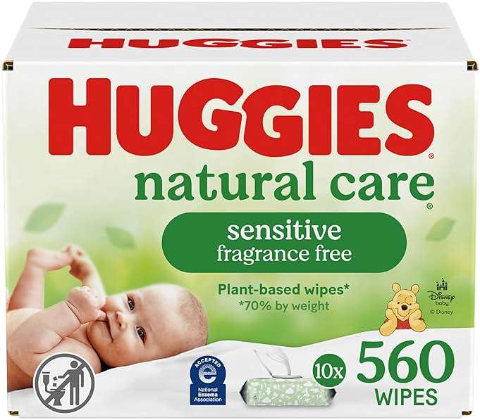 Huggies Natural Care Sensitive Baby Wipes, Unscented, Hypoallergenic, 99% Purified Water, 10 Flip-Top Packs (560 Wipes Total) - Image 1