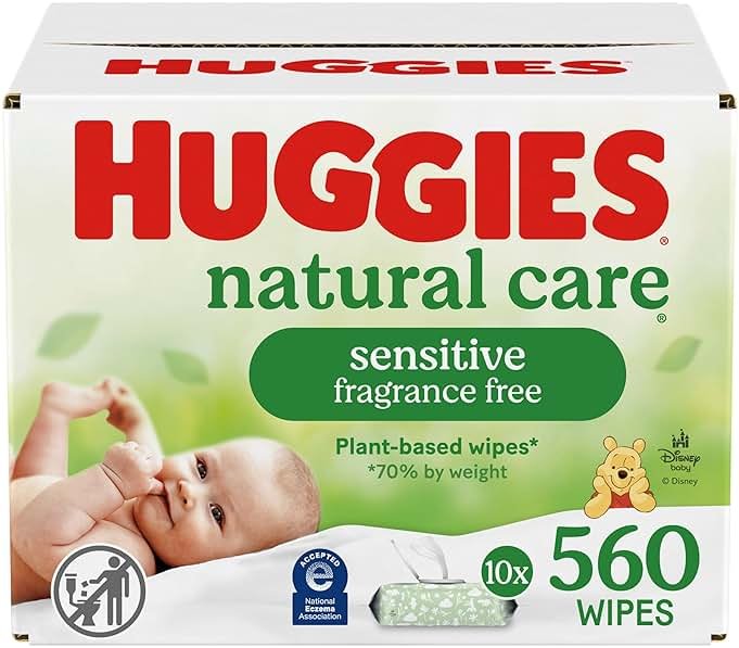 Huggies Natural Care Sensitive Baby Wipes, Unscented, Hypoallergenic, 99% Purified Water, 10 Flip-Top Packs (560 Wipes Total) - Product Image