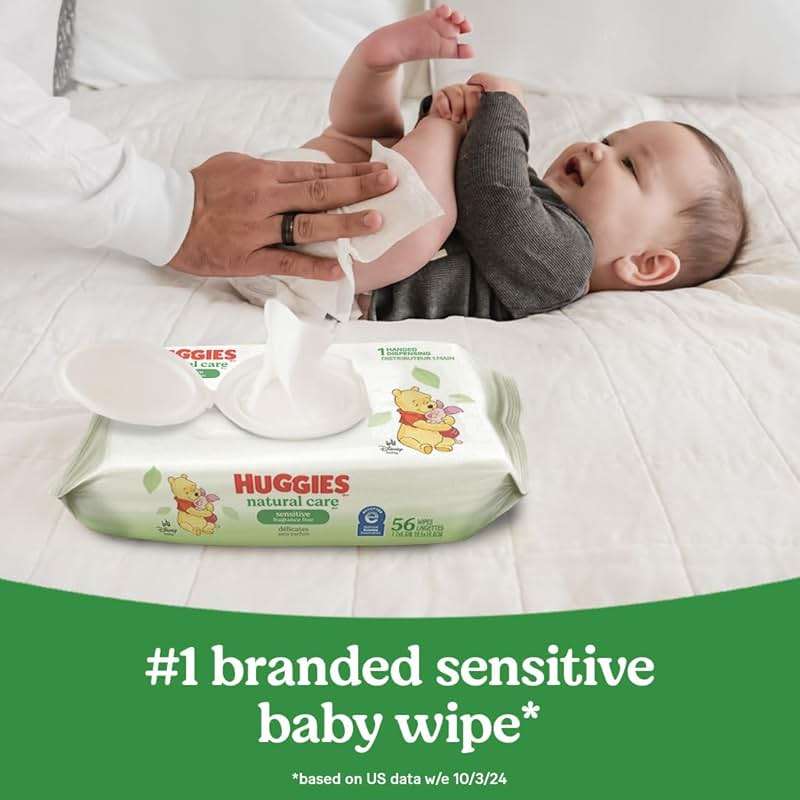 Huggies Natural Care Sensitive Baby Wipes, Unscented, Hypoallergenic, 99% Purified Water, 10 Flip-Top Packs (560 Wipes Total) - Image 10