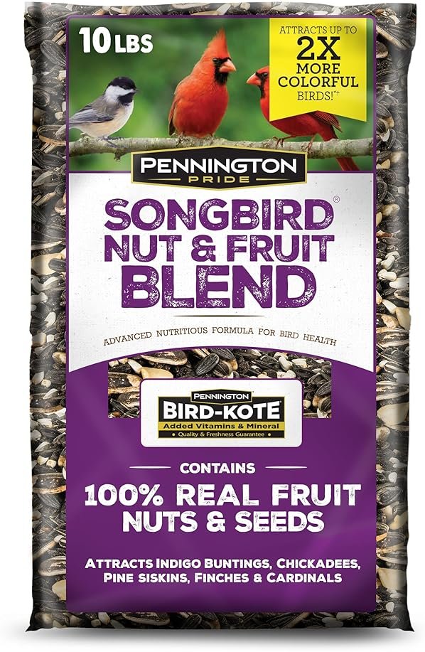 Pennington Pride Songbird Nut & Fruit Blend, Wild Bird Seed for Outside Feeders, Advanced Nutrition Formula for Health, Bird Food, 10-lb. Bag - Product Image