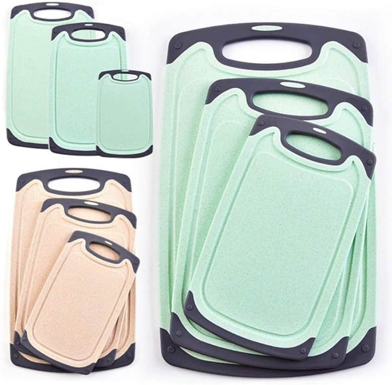 FLYINGSEA Cutting Boards For Kitchen, Anti-Skid Eco-Wheat Straw Vegetable Board Set (3 Pcs), Dishwasher Safe (Light green) - Product Image