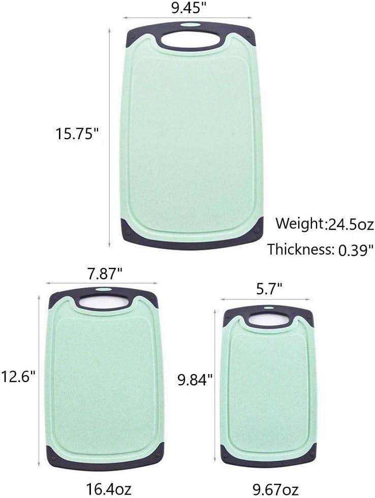 FLYINGSEA Cutting Boards For Kitchen, Anti-Skid Eco-Wheat Straw Vegetable Board Set (3 Pcs), Dishwasher Safe (Light green) - Image 3
