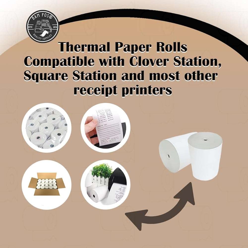 BAM POS 3 1/8" x 190' Thermal Receipt Paper Rolls For Most POS Systems and Receipt Printers, Compatible With Clover Station, Square Station, Toast Station, TM-T88, TSP Series (30 Rolls) - Image 4