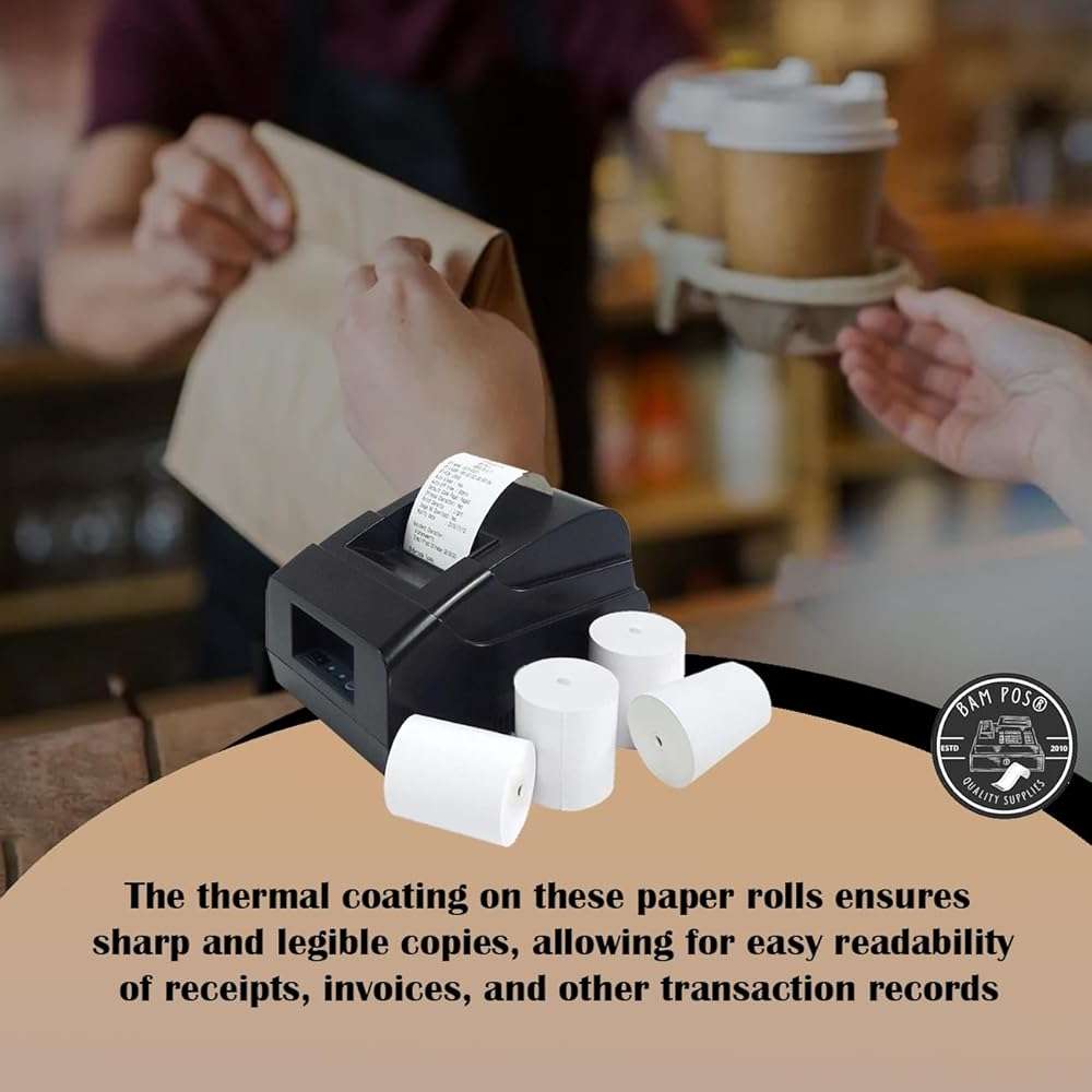 BAM POS 3 1/8" x 190' Thermal Receipt Paper Rolls For Most POS Systems and Receipt Printers, Compatible With Clover Station, Square Station, Toast Station, TM-T88, TSP Series (30 Rolls) - Image 7