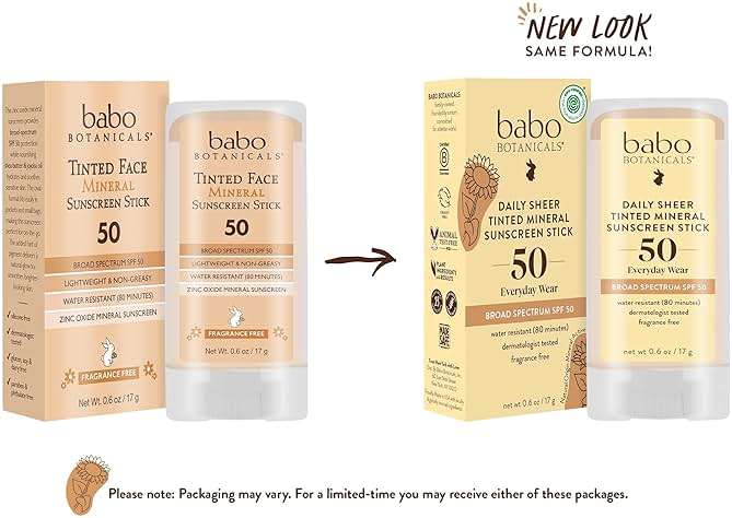 Babo Botanicals Daily Sheer Mineral Tinted Sunscreen Stick SPF50 - Natural Zinc Oxide - For Face - For all ages - EWG Verified - Water Resistant - Fragrance-Free - Image 2