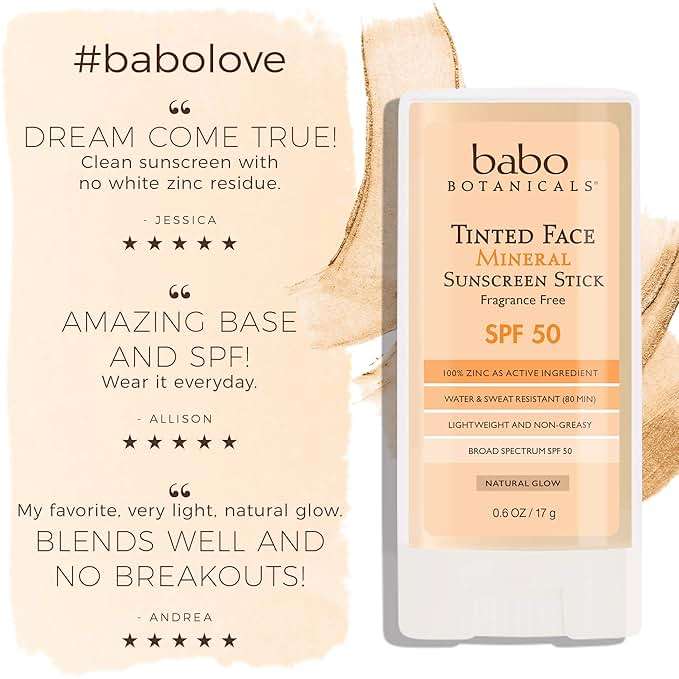 Babo Botanicals Daily Sheer Mineral Tinted Sunscreen Stick SPF50 - Natural Zinc Oxide - For Face - For all ages - EWG Verified - Water Resistant - Fragrance-Free - Image 8