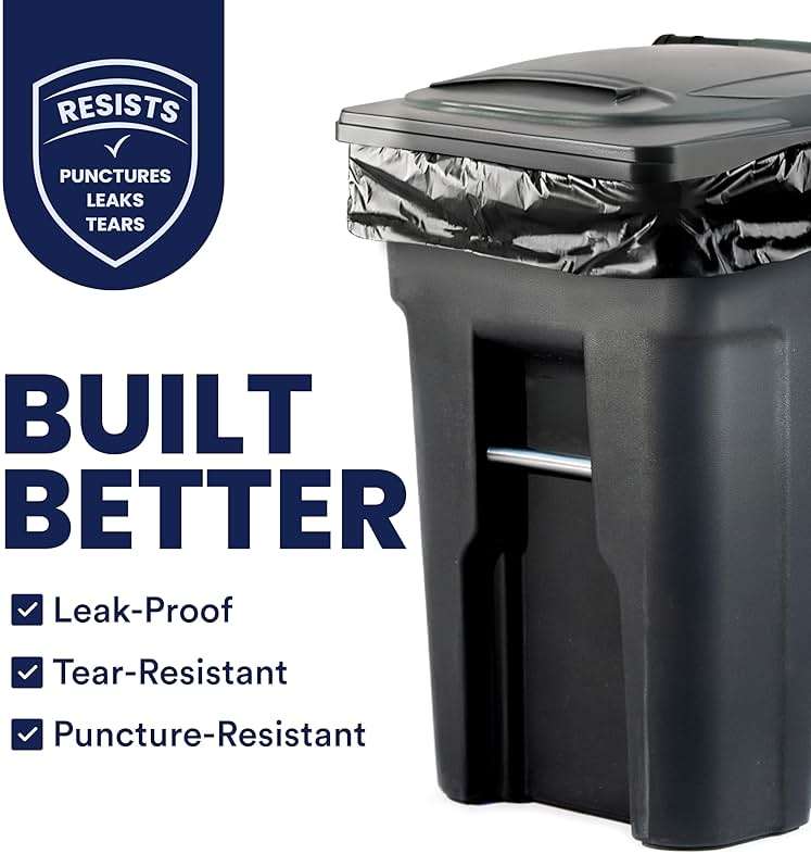 Plasticplace 64-65 Gallon Black Trash Bags, Heavy Duty Toter Can Liners, Tear & Leak-Proof, Industrial Strength, 25 Count, Large Garbage Bags for Kitchen & Commercial Use 1.2 Mil, 50" x 60" - Image 3
