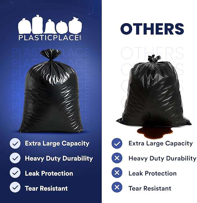 Plasticplace 64-65 Gallon Black Trash Bags, Heavy Duty Toter Can Liners, Tear & Leak-Proof, Industrial Strength, 25 Count, Large Garbage Bags for Kitchen & Commercial Use 1.2 Mil, 50" x 60" - Image 7