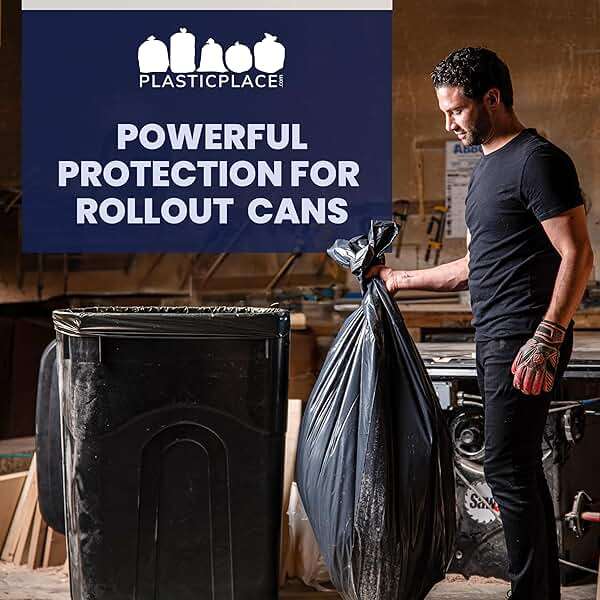 Plasticplace 64-65 Gallon Black Trash Bags, Heavy Duty Toter Can Liners, Tear & Leak-Proof, Industrial Strength, 25 Count, Large Garbage Bags for Kitchen & Commercial Use 1.2 Mil, 50" x 60" - Image 9