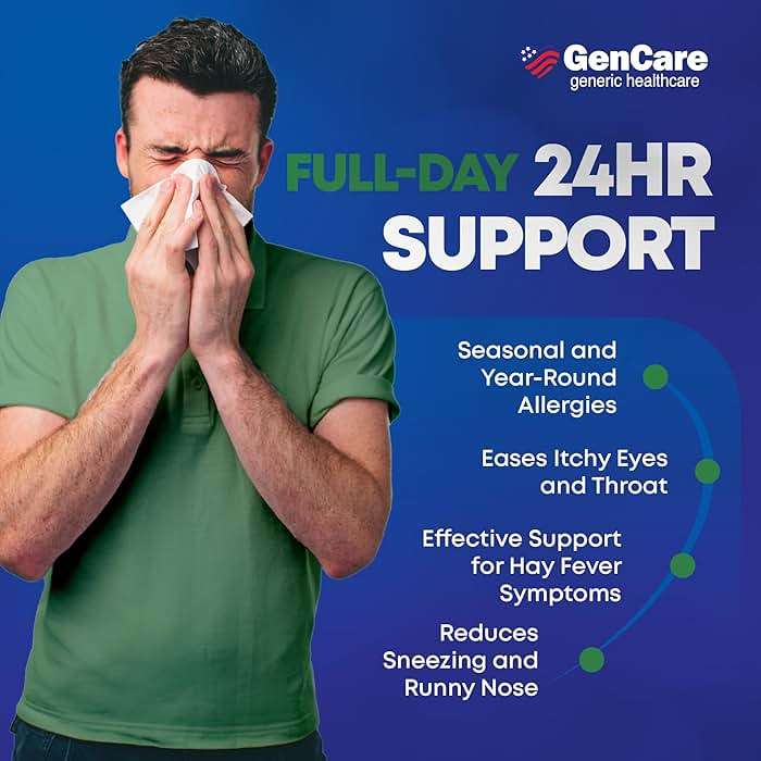 GenCare - Cetirizine HCL 10 mg (200 Caplets) - 24 Hour Allergy Relief Pills - Non Drowsy Generic OTC Allergy Medication - Antihistamine Medicine for Sneezing, Runny Nose & Itchy Eyes - Generic Zyrtec - Image 4