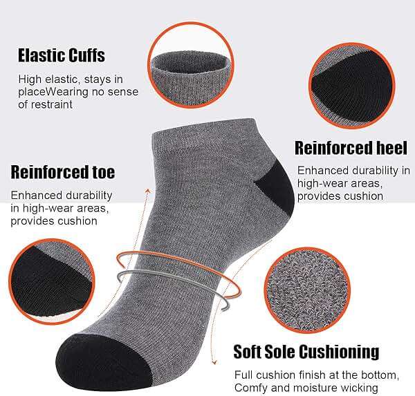 COOVAN 10 Pairs Mens Cushion Ankle Socks Men 10 Pack Low Cut Comfort Breathable Casual Socks - Image 3