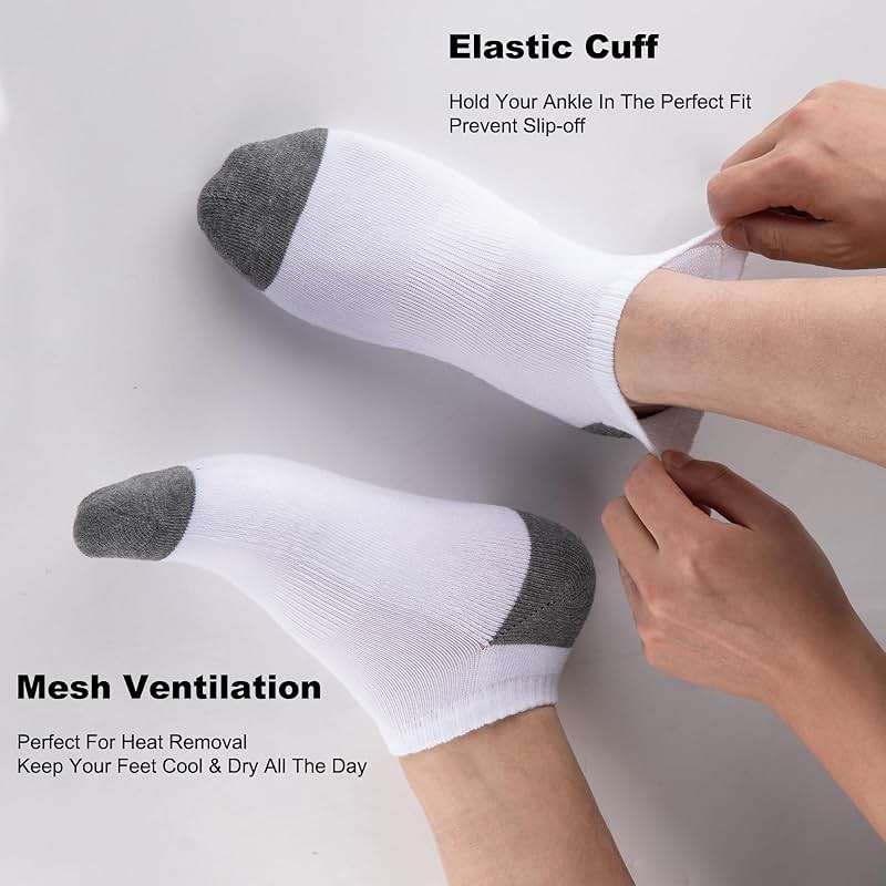 COOVAN 10 Pairs Mens Cushion Ankle Socks Men 10 Pack Low Cut Comfort Breathable Casual Socks - Image 4